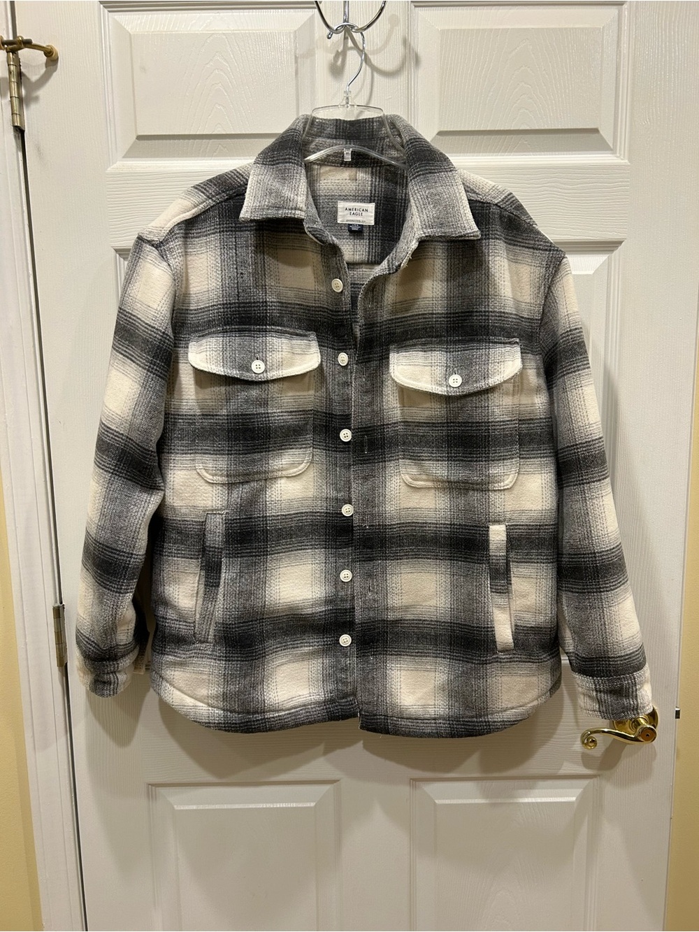 American Eagle Outfitters Grey and White Plaid Jacket